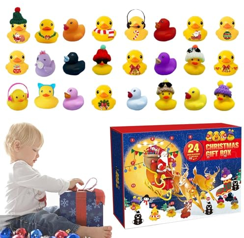 24 Stück Weihnachtlicher Gummi Enten Adventskalender, Niedliches Gummienten Badespielzeug Set Für Babys, 24-Tage Countdown Kalender, Gummienten Spielzeug Mitbringsel Für Jungens Und Mädchen