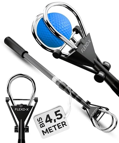 NEU 2024 - Hochwertige Golfball Angel - Bis 4,57 Meter Golf Ball Retriever - Stufenfrei verstellbare Ballangel Golf - Stabile Golf Angel Teleskop Golfballangel für Wasser, Büsche, Wiesen (1 Stück)
