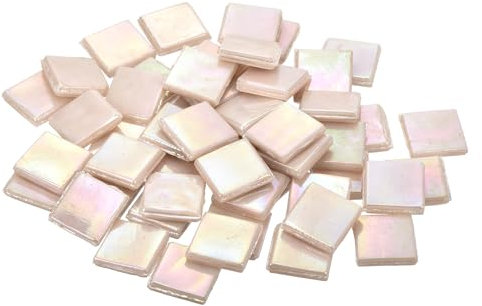 QUARKZMAN Mosaikfliesen, Glasmosaik Mosaiksteine zum Basteln Mini Mosaikfliese DIY Hobbys Handgemachter Kristall Freier Handwerksmaterial Kreativität (Packung mit 50 in Hellcreme)