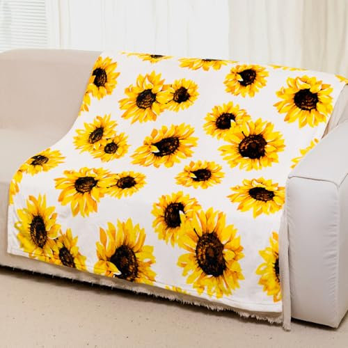YISUMEI Sonnenblume Decke Sonnenblumen Kuscheldecke Weiß Weich und Warm Geschenke für Frauen,150 x 200 cm