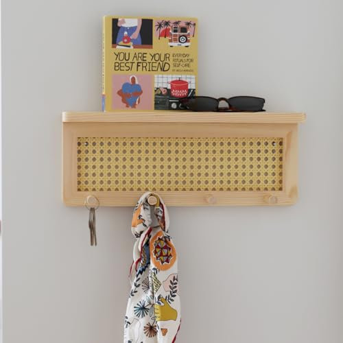 TIAYIA Wandgarderobe mit Ablage, Holz-Kleiderbügel mit 4 Haken, Wand-Organizer für Eingangsbereich, Kinderzimmer, Schlammzimmer, Flur, Büro (Burlywood, 40 x 10 x 15,7 cm (L x B x H)
