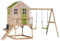 M27L-K Outdoor-Spielhaus mit Schaukeln und Matschküche für Kinder – Gartenspielhaus aus FSC Holz, 192 x 405 x 242 cm, Grün – Kreativer Spielplatz für fantasievolles Spielen