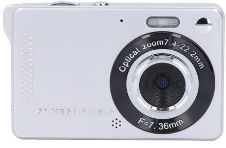 Appareil Photo Numérique 50MP 1080P, écran 2.8 Pouces, Autofocus, Stabilisation d'image électronique, Appareil Photo Numérique de Poche (Argent)