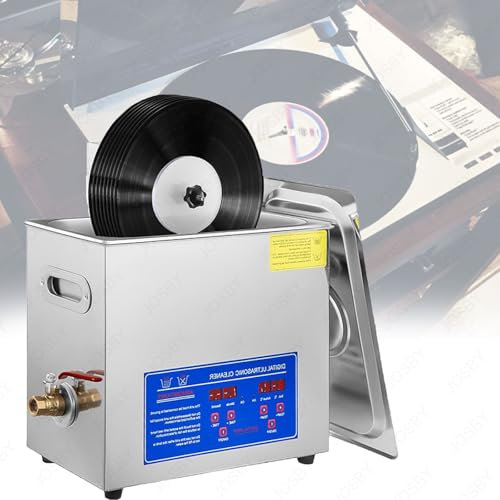 JOSBY 6L Schallplatten-Ultraschallreiniger, handelsübliche 40-kHz-Ultraschallbad-Reinigungstankmaschine aus Edelstahl, 0-30-Minuten-Timer und 0-80 °C-Heizung, digitales Scheibenreinigungssystem