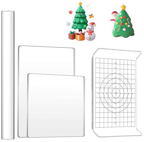 Acrylic Clay Tool Set With Roller, Sheet 10×15cm/10×10cm, U Shape Board - Clear Art Craft DIY Polymer Tool