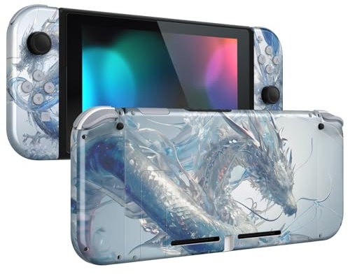 eXtremeRate Coque Remplacement avec Boutons Complete pour Nintendo Switch, Etui pour Switch Console Joycons-Cristal Loong