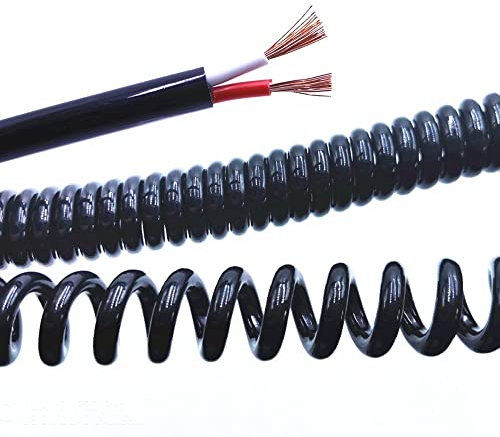 HKSDKABOP Cavo Elettrico a Spirale a Molla Allungata, Cavo di Alimentazione espandibile a Spirale telescopica a Molla a 2 conduttori da 1 Pezzo 24AWG / 20AWG / 17AWG / 14AWG 2,5 M / 5 M / 7,5 M