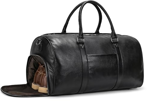 LUUFAN Echtes Leder Reisetasche große Kapazität wasserdichtes Gepäck Duffel Bag mit Schuhfach, Schulter Handtasche für Männer Frauen Urlaub Geschäftsreise