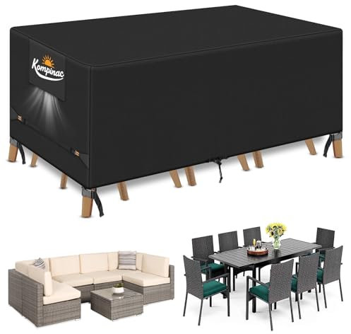 kompinac Funda Muebles Exterior Impermeable Tela Oxford 900D 213x132x74CM Funda Mesa Exterior Resistente al Vient Anti-UV Funda Protectora Muebles Jardin con Salidas de Aire Negro