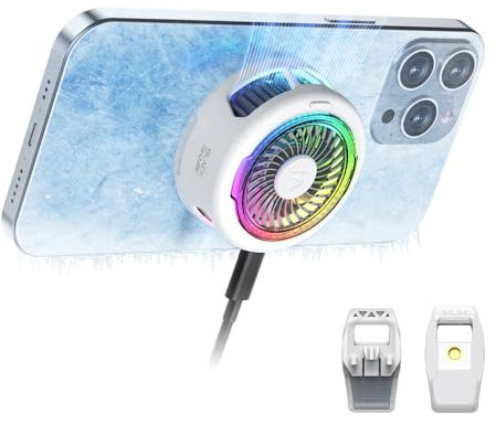 Black Shark FunCooler 5 Magnetic Cell Phone Cooler for Gaming, Portable Mobile Phone Cooling Fan with RGB Light, Cellphone Radiator for iPhone Magnetic Series/Android/Tablet/iPad (White)