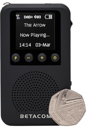 BETACOM Pocket DAB Radio, Ultra Slim Digital Radio with Built-in Speaker, 1.44-inch Colour Display, Rechargeable Battery, Black