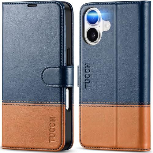 TUCCH Folio Wallet Case for iPhone 17 (6.3) 2025, Blue & Brown | 4 Card Holders, RFID Blocking, Kickstand, Shockproof TPU, Premium PU Leather, Magnetic Closure, Foldable Flip Cover
