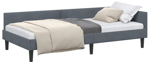 vidaXL Corner Bed Frame with Headboard Manual Dark grey 80 x 200 cm, Elegant, Modern Bed Frame, Breathable Material, Durable Structure, Simple Design, Rectangular Bedroom Furniture