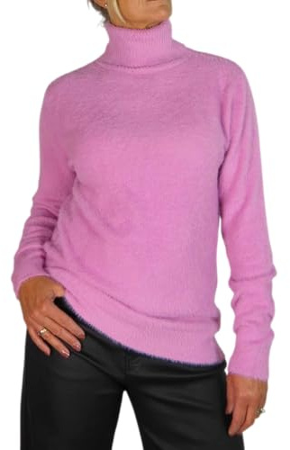 Paulo Due Women's Long Sleeve Roll Neck Jumper Ladies Stretchy Knitted Sweater Pink (XL/XXL 14-18)