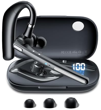 Bluetooth Headset with 72-Hour Talk Time & 500mAh Charging Case, Bluetooth V5.3 Headset with Noise Cancelling Mic – Wireless Earpiece Hands-Free Headphones for Office Trucker Driving Business,Black