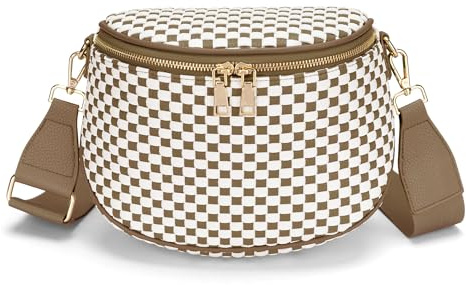 FODOKO Gewebte Umhängetasche für Damen, gewebtes Leder, kariert, Crossbody-Tasche mit Reißverschluss
