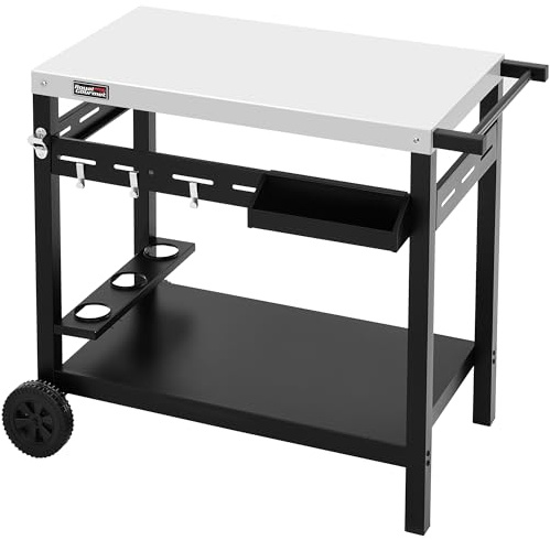 Royal Gourmet Chariot de Barbecue, Desserte pour Plancha avec Dessus de Travail 85 x 50 cm - Capacité de Charge de 83 kg, Crochets Amovibles, Rangement Bouteilles, pour Intérieure et Extérieure