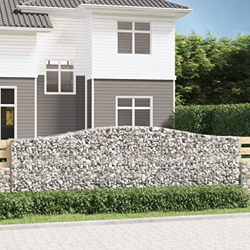 Gabion Basket Set of 3, 400 x 50 x 120/140 cm, Galvanised Iron, High Arch Design, for Garden, Bed and Outdoor Plants
