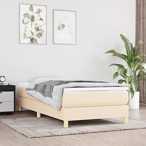 Hoopleep Creme Boxspringbettgestell 90x200 cm, Stoffbezug mit Sperrholzlatten, Stützbeine, Langlebiges Einzelbett Rahmen ohne Matratze für Schlafzimmer, Erholsamer Schlaf