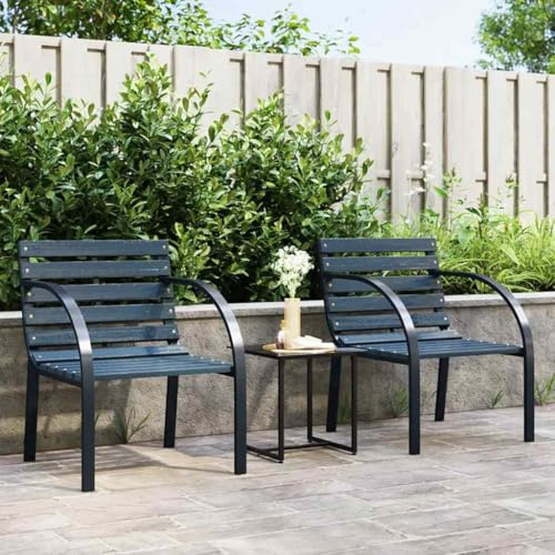 IBUQDDV 2 Gartenstühle Grau Holz mit Stahlrahmen - Klassische Outdoor Sitzgelegenheit mit Metall Armlehnen für Terrasse und Garten