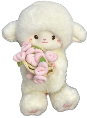 Lamb Stuffed Animal - 30cm Cute Cuddly Huggable Soft Doll, Lamb Plush Stuffed Animal | Rose Bouquet Transforms Into A Hat Plush Toy for Bedroom Living Room Couch Sofa Bed Car Children's Room
