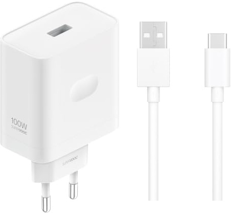 OPPO 100W SUPERVOOC Caricabatterie, Power Adapter Kit, A to C Data Cable, Compatibile con OPPO/Android/Apple, PD Device Charging, Supports Wide Voltage (100V-240V), 10-Fold Protection