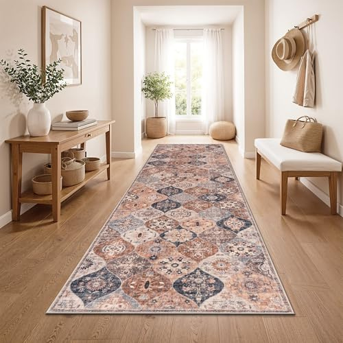 Paco Home Vintage Teppich Läufer Flur Waschbar & rutschfest, pflegeleicht, modernes Retro Design im Boho Stil, Beige 1, 80x300 cm