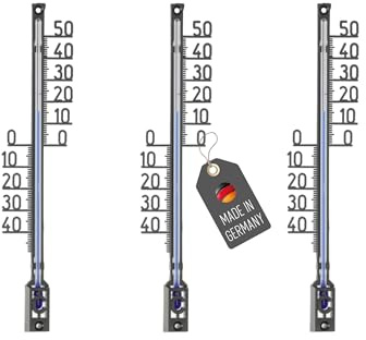 Lantelme 3 Stück Gartenthermometer analog aus Kunststoff – -40 bis +50 °C – blau gefärbte Anzeige – zum Hängen oder Bohren – wetterfest (Schwarz)