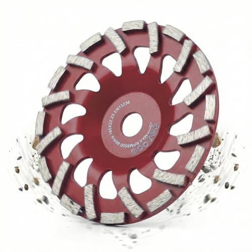 Diamant Schleiftopf 180mm × 22,23mm, Topfscheibe (Rot) | Beton schleifscheibe 180mm für Schleifarbeiten mit Beton und harten Baustoffen Granit Naturstein Estrich Putz Marmor