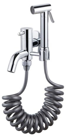 TYMYW Bidet Sprayer Kit for Toilet Wall-Mounted with 2.3M Hose,Mop Sink Tap Brass for Balcony,Bathroom Chrome-Plated
