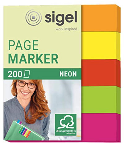 SIGEL HN655 Mini-Haftmarker Neon aus Papier, 5 Farben, 200 Streifen im Format 12 x 50 mm