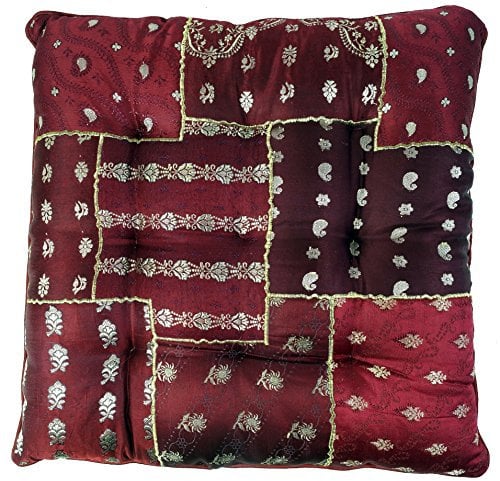 GURU SHOP Orientalisches Brokat Steppkissen, Stuhlkissen 40x40 cm - Dunkelrot, Synthetisch
