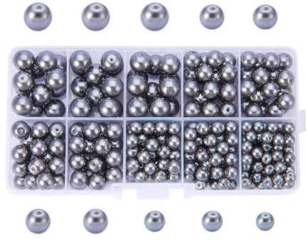 PandaHall Elite 340 Stück Grau Pearlized Runde Glas Perlen