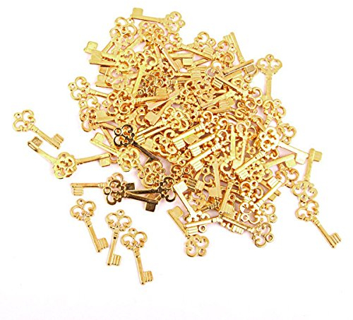 rosenice 100 stück Vintage Schlüssel Anhänger zum Basteln für DIY Schmuck Halskette (Gold)