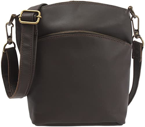 LECONI kleine Umhängetasche Damen Schultertasche Handtasche Freizeittasche Damentasche Ledertasche vintage style Leder 22x25x7cm dunkelbraun LE3049-wax