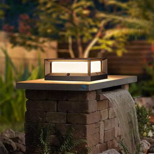 HMAKGG Sockelleuchte Außen, Pollerleuchte Außen, 15W LED Wegeleuchten aus Aluminium Schwarz, 3000K Warmweiß, IP65 Gartenlampe mit Sockel, Quadratisch Garten Außenleuchte Stehend