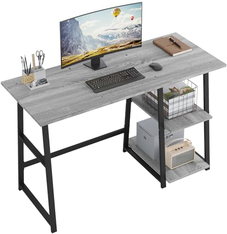 eSituro 120cm Schreibtisch mit Reversible Regalen, Computertisch mit Ablagen, Bürotisch mit Bücherregal, Tisch, Computer Desk with Bookshelf, Schreibtisch für Home Office, 120x50x73 cm, grau