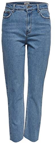 Only Femme Onlemily Hw St Raw Crop Ank Mae06 Noos Jeans, Denim Bleu Clair, 28W / 30L EU