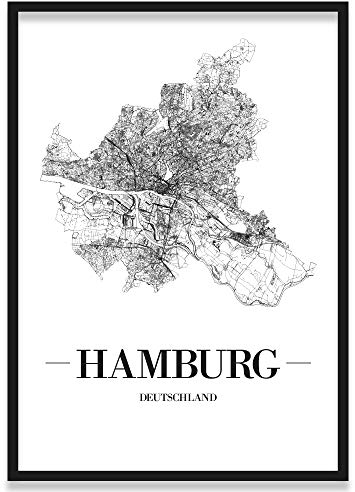 JUNIWORDS Stadtposter, Hamburg, Wähle eine Größe, 40 x 60 cm, Poster mit Rahmen, Schrift A, Weiß