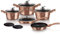 BerlingerHaus Rose Gold Set di Pentole Induzione 11-Piece Antiaderente Marmo PFOA-free, Alluminio, 3 Casseruoli, 4 Coperchi di Vetro 1 Bistecchiera 1 Padella, 2 Sottopentole, linea metallica(BH-6191)