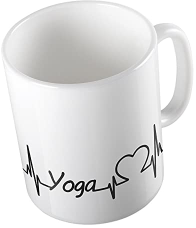 Hellweg Druckerei Huuraa Kaffeetasse Yoga Herzschlag Puls Joga Geschenk Idee Keramik 330ml Kaffee-Becher mit Namen deiner lieblings Sportart