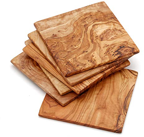 NATUREHOME Olivenholz Untersetzer Set - 6 Untersetzer- 9x9cm - umweltfreundlicher Schutz für Ihre Möbel