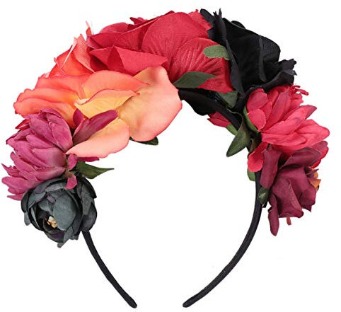 FRCOLOR Bandeau Floral Mexicain pour Les Femmes Cerceau de Cheveux de Couronne de Fleurs D'halloween Rose Bandeau pour Cosplay Fête (Orange)