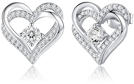CDE Ohrringe für Damen 925 Sterling Silber Rosegold Geschenk für Sie Forever Love Herz Geburtsstein Frauen Ohrstecker Schmuck Valentinstag Weihnachten Muttertag Geburtstags Hochzeits Jubiläum