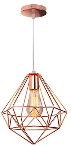 GUANSHAN Roségold Diamant Pendelleuchte Eisen Industrie Prismatic Lampenschirm Pendelleuchte Deckenleuchte für Esszimmer, Wohnzimmer, Schlafzimmer, Restaurant