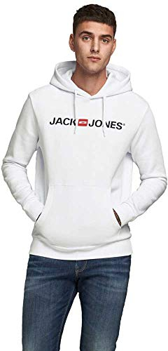 JACK & JONES Herren Corp Logo Sweat Hood Kapuzen Sweatshirt Basic Jumper Reg Fit, Farben:Weiß, Größe Pullover:M