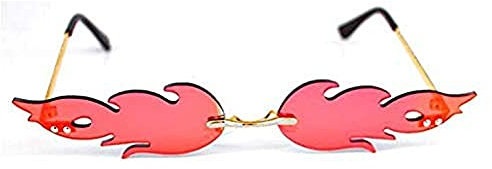 XLKJ Flamme Sonnenbrille Frauen Randlose Welle Sonnenbrille Metall Shades Unisex Punk-Stil Sunglasses(Rot)