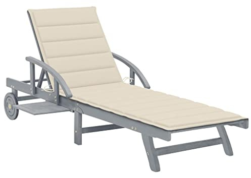 vidaXL Akazienholz Massiv Sonnenliege mit Auflage Gartenliege Holzliege Liege Relaxliege Strandliege Rollliege Gartenmöbel Liegestuhl