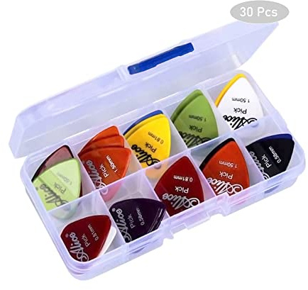 Plektren für Gitarre,30 Stück Guitar Picks Gitarrenplektren Gitarren Zubehör für Akustikgitarre, E-Gitarre, Ukulele, Bass(0.58 mm 0.71 mm 0.81 mm 0.96 mm 1.2 mm 1.5 mm)