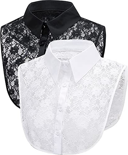 2 Pièces Chemise à Faux col pour Femme Chemise à Faux Collier Détachable Faux Chemisier Amovible Blouse Col Homme Femme